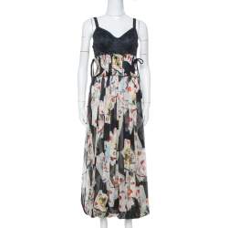 Pre Owned Dolce & Gabbana Multicolor Chiffon Cards Print Corset Detail Jumpsuit M