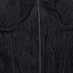 Pre Owned Dolce & Gabbana Black Textured Silk Corset Detail Flared Midi Dress S