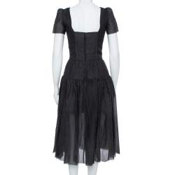 Pre Owned Dolce & Gabbana Black Textured Silk Corset Detail Flared Midi Dress S