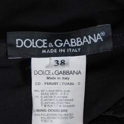 Pre Owned Dolce & Gabbana Black Textured Silk Corset Detail Flared Midi Dress S