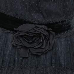 Pre Owned Dolce & Gabbana Black Tulle Ruffle Lace Detail Flared Maxi Dress S
