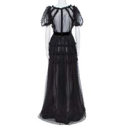 Pre Owned Dolce & Gabbana Black Tulle Ruffle Lace Detail Flared Maxi Dress S