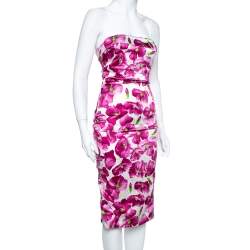 مملوكة مسبقًا Dolce & Gabbana Purple Floral Printed Silk Satin Ruched Midi Dress M