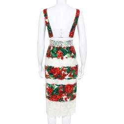 Pre Owned Dolce & Gabbana Hydrangea Printed Crepe & Paneled Lace Cropped Top & Skirt Set S