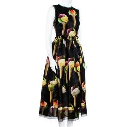 مملوكة مسبقًا Dolce & Gabbana Black Silk Gelato Print Sleeveless Midi Dress S