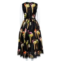 مملوكة مسبقًا Dolce & Gabbana Black Silk Gelato Print Sleeveless Midi Dress S