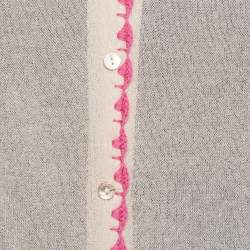 Pre Owned Dolce & Gabbana Vintage Beige Knit Contrast Trim Crochet Button Front Cardigan L
