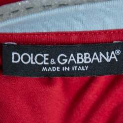 Pre Owned Dolce & Gabbana Red Logo Printed Cotton Contrast Detail T Shirt S