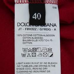 Pre Owned Dolce & Gabbana Red Logo Printed Cotton Contrast Detail T Shirt S