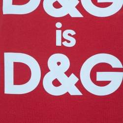 Pre Owned Dolce & Gabbana Red Logo Printed Cotton Contrast Detail T Shirt S