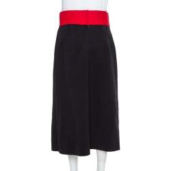 Pre Owned Dolce & Gabbana Black and Red Stretch Wool Button Detail Midi Skirt M
