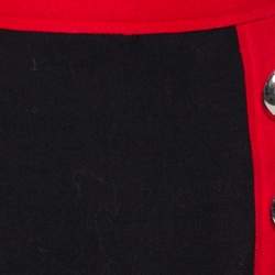 Pre Owned Dolce & Gabbana Black and Red Stretch Wool Button Detail Midi Skirt M