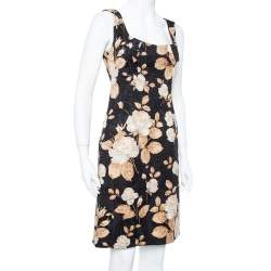 Pre Owned Dolce & Gabbana Vintage Black Floral Printed Jacquard Sheath Dress M