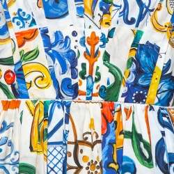 Pre Owned Dolce & Gabbana Multicolor Majolica Printed Cotton Flared Midi Dress S