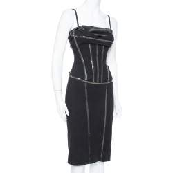 مملوكة مسبقًا Dolce & Gabbana Black Corset Detail Wool Midi Dress S