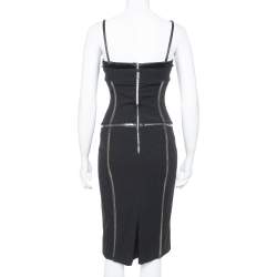 مملوكة مسبقًا Dolce & Gabbana Black Corset Detail Wool Midi Dress S