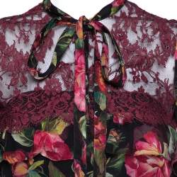 Pre Owned توب دولتشي أند غابانا حرير ودانتيل متعدد الألوان بربطة عنق شفاف مقاس صغير - سمول