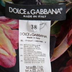 Pre Owned توب دولتشي أند غابانا حرير ودانتيل متعدد الألوان بربطة عنق شفاف مقاس صغير - سمول