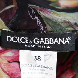 Pre Owned توب دولتشي أند غابانا حرير ودانتيل متعدد الألوان بربطة عنق شفاف مقاس صغير - سمول