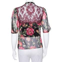 Pre Owned توب دولتشي أند غابانا حرير ودانتيل متعدد الألوان بربطة عنق شفاف مقاس صغير - سمول