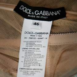 Pre Owned Dolce & Gabbana Cream Crystal Embellished Tulle Evening Gown L