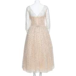 Pre Owned Dolce & Gabbana Cream Crystal Embellished Tulle Evening Gown L