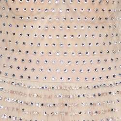 Pre Owned Dolce & Gabbana Cream Crystal Embellished Tulle Evening Gown L