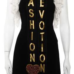 Pre Owned Dolce & Gabbana Black Crepe Lace Detail Fashion Devotion Dress XS