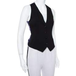 مملوكة مسبقًا فيست دولتشي أند غابانا صوف أسود وبنفسجي نقشة الفهد بأزرار أمامية بلا أكمام مقاس صغير - سمول