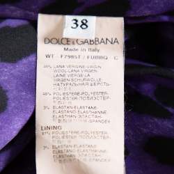 مملوكة مسبقًا فيست دولتشي أند غابانا صوف أسود وبنفسجي نقشة الفهد بأزرار أمامية بلا أكمام مقاس صغير - سمول