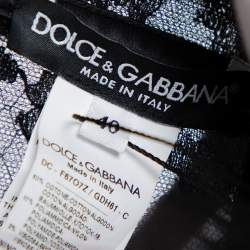 Pre Owned Dolce & Gabbana Black Floral Lace & Tulle Sequin Embellished Tiered Evening Gown S