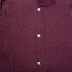 Pre Owned Dolce & Gabbana Mahogany Red Crushed Silk Neck Tie Detail Button Front Top M