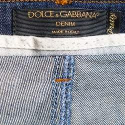 Pre Owned Dolce & Gabbana Navy Blue Denim Contrast Applique Detail Skinny Fit Jeans M