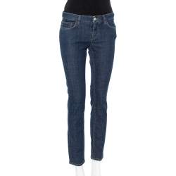 Pre Owned Dolce & Gabbana Navy Blue Denim Contrast Applique Detail Skinny Fit Jeans M