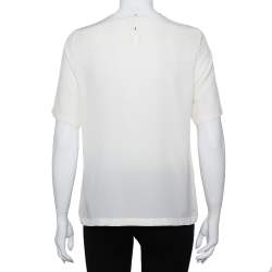 Pre Owned Dolce & Gabbana Cream Silk Silhouette Applique Detail Short Sleeve Top M