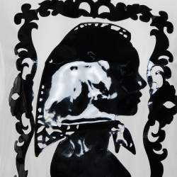 Pre Owned Dolce & Gabbana Cream Silk Silhouette Applique Detail Short Sleeve Top M