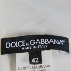 Pre Owned Dolce & Gabbana Cream Silk Silhouette Applique Detail Short Sleeve Top M