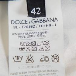 Pre Owned Dolce & Gabbana Cream Silk Silhouette Applique Detail Short Sleeve Top M