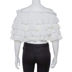 Pre Owned Dolce & Gabbana White Crochet Off Shoulder Crop Top M