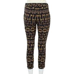 Pre Owned Dolce and Gabbana Black Key Print Crepe Slim Fit Pants M