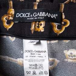 Pre Owned Dolce and Gabbana Black Key Print Crepe Slim Fit Pants M