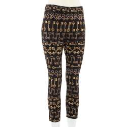 Pre Owned Dolce and Gabbana Black Key Print Crepe Slim Fit Pants M