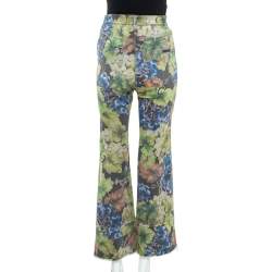 Pre Owned Dolce & Gabbana Grey Denim Grapes Printed Frayed Hem Paneled Bootcut Jeans S