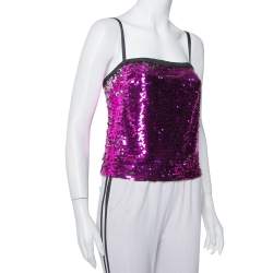 Pre Owned Dolce & Gabbana Fuschia Pink Sequin Paillette Embellished Camisole Top S