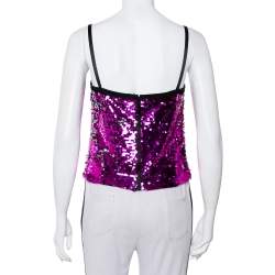 Pre Owned Dolce & Gabbana Fuschia Pink Sequin Paillette Embellished Camisole Top S
