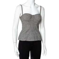 Pre Owned Dolce & Gabbana Monochrome Houndstooth Patterned Silk Corset Crop Top S