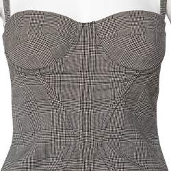 Pre Owned Dolce & Gabbana Monochrome Houndstooth Patterned Silk Corset Crop Top S
