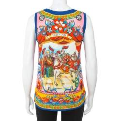 Pre Owned Dolce & Gabbana Multicolor Caretto Printed Silk Tank Top S