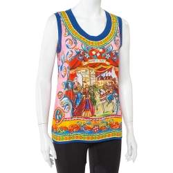 Pre Owned Dolce & Gabbana Multicolor Caretto Printed Silk Tank Top S