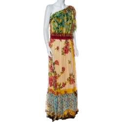 Pre Owned Dolce & Gabbana Multicolor Printed Silk One Shoulder Maxi Dress M